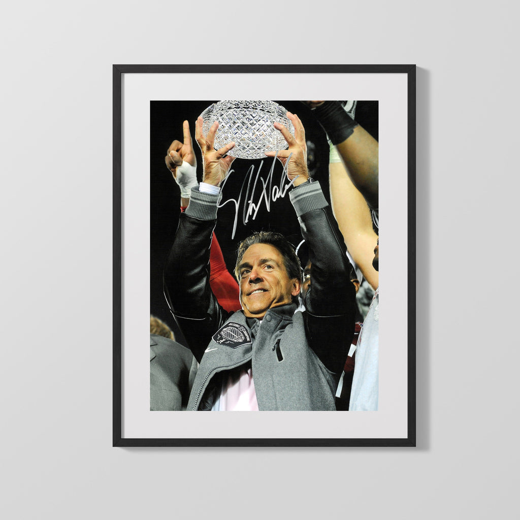 Alabama Autograph Print - Nick Saban Crystal Ball - Trophy Time College FSPrints Gallery Frame 16x20