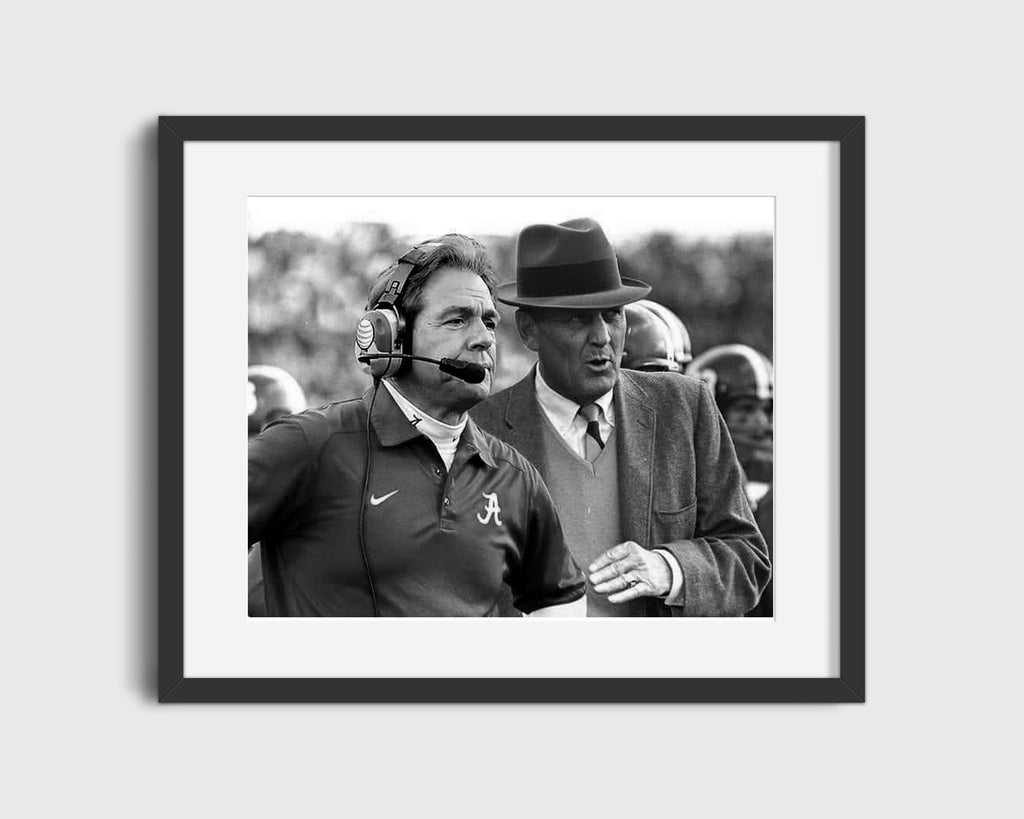 Alabama Autograph Print - Saban & The Bear - Timeless Titans College FSPrints Gallery Frame 16x20