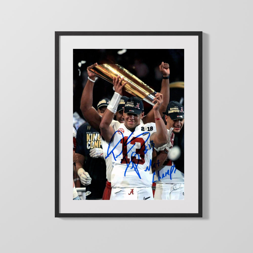 Alabama Autograph Print - Tua Tagovailoa Trophy - Championship Smile College FSPrints Gallery Frame 16x20