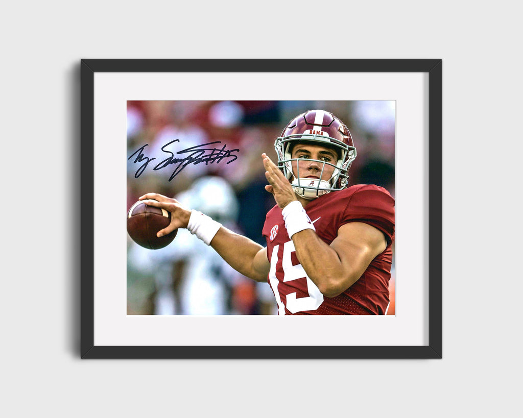 Alabama Autograph Print - Ty Simpson - Pass in Progress College FSPrints Gallery Frame 16x20