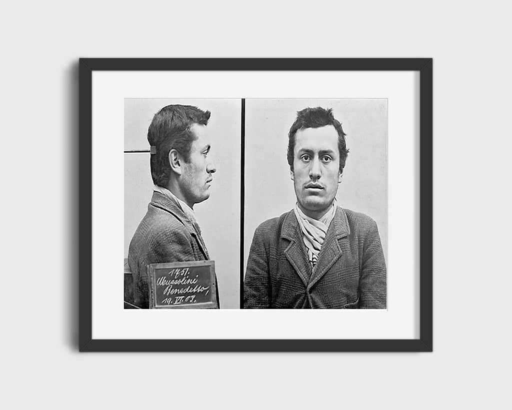 Celebrity Mug Shot - Benito Mussolini - Dictator in the Making Mug Shots Vintage Framed Prints Gallery Frame 16x20