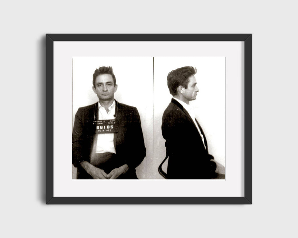 Celebrity Mug Shot - Johnny Cash - Man in Black and White Mug Shots Vintage Framed Prints Gallery Frame 16x20