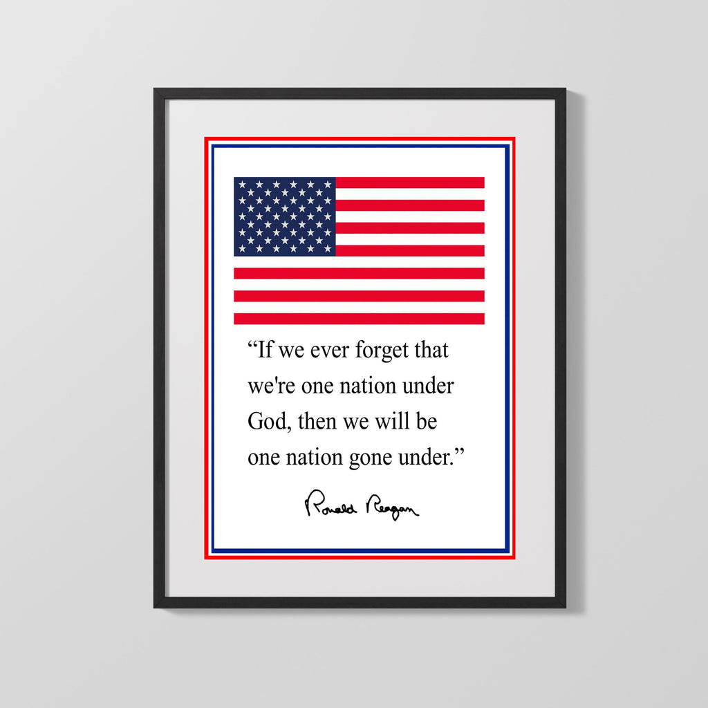 Classic Quotes - Ronald Reagan - Faith and Freedom - One Nation Under God Quotes Vintage Framed Prints Gallery Frame 16x20