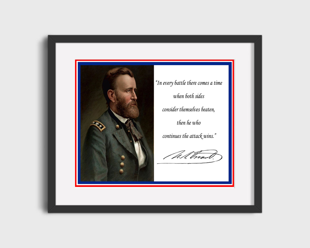 Classic Quotes - Ulysses S Grant - Attack till victory Quotes Vintage Framed Prints Gallery Frame 16x20