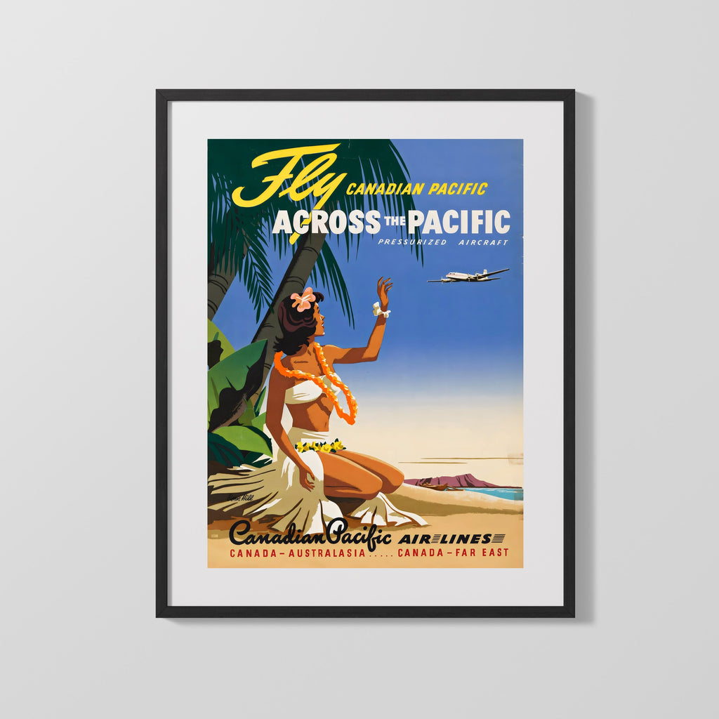 Classic Travel Poster - Across the Pacific - Canadian Pacific Airlines Travel Vintage Framed Prints Gallery Frame 16x20