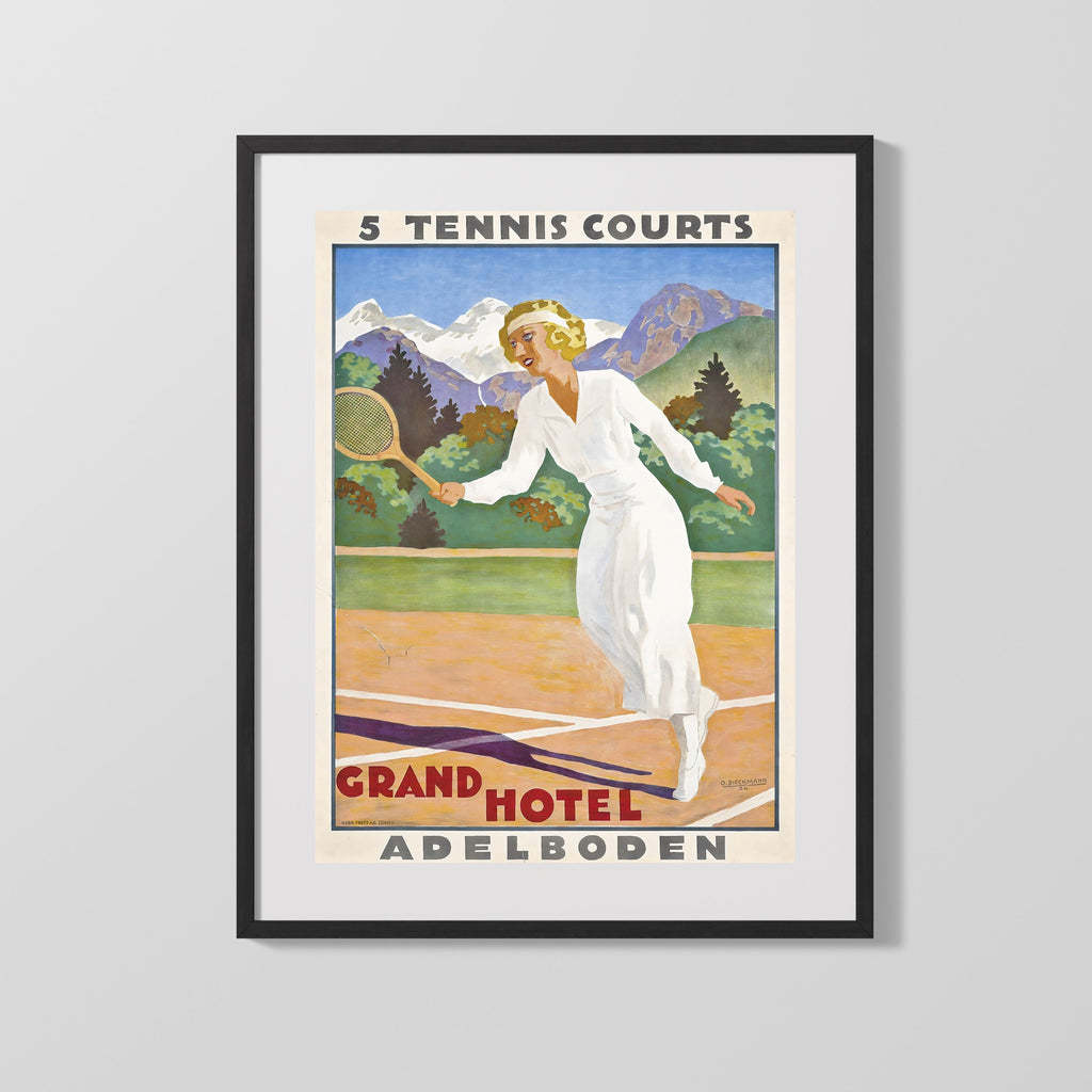 Classic Travel Poster - Adelboden - Tennis Hotel Travel Vintage Framed Prints Gallery Frame 16x20
