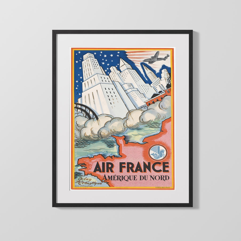 Classic Travel Poster - Air France - North America Travel Vintage Framed Prints Gallery Frame 16x20