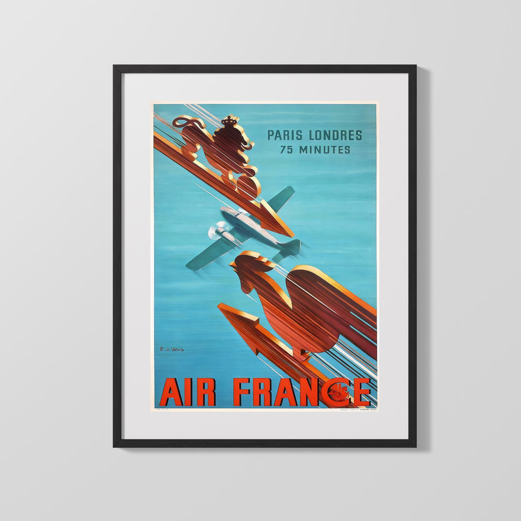 Classic Travel Poster - Air France - Paris to London Travel Vintage Framed Prints Gallery Frame 16x20