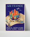 Classic Travel Poster - Air France - Paris to New York Travel Vintage Framed Prints Poster 16x20