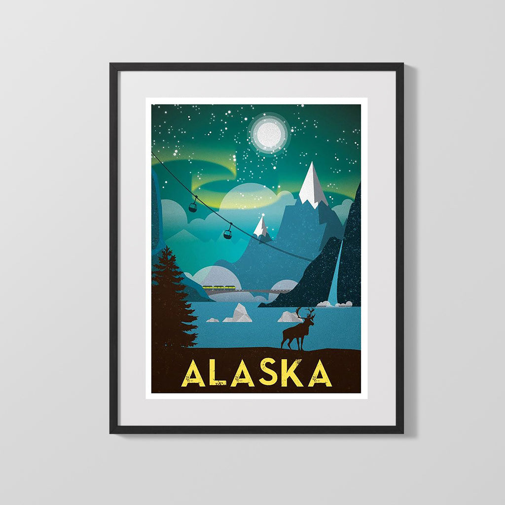 Classic Travel Poster - Alaska - Northern Lights Travel Vintage Framed Prints Gallery Frame 16x20