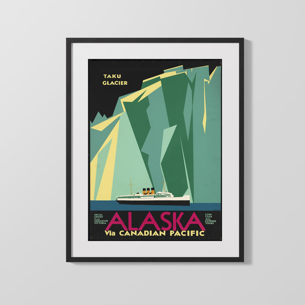Classic Travel Poster - Alaska - Taku Glacier Travel Vintage Framed Prints Gallery Frame 16x20