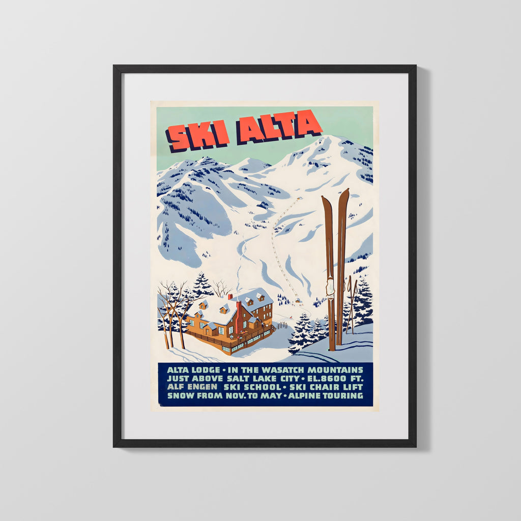 Classic Travel Poster - Alta - Ski Resort Travel Vintage Framed Prints Gallery Frame 16x20