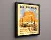 Classic Travel Poster - America - America Travel Vintage Framed Prints Floating Canvas 16x20