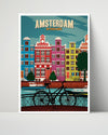 Classic Travel Poster - Amsterdam - Canal Houses Travel Vintage Framed Prints Poster 16x20