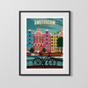 Classic Travel Poster - Amsterdam - Canal Houses Travel Vintage Framed Prints Gallery Frame 16x20