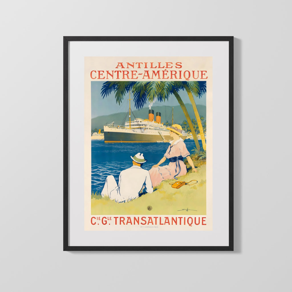 Classic Travel Poster - Antilles - Transatlantique Travel Vintage Framed Prints Gallery Frame 16x20