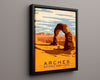 Classic Travel Poster - Arches - National Park Utah Travel Vintage Framed Prints Floating Canvas 16x20