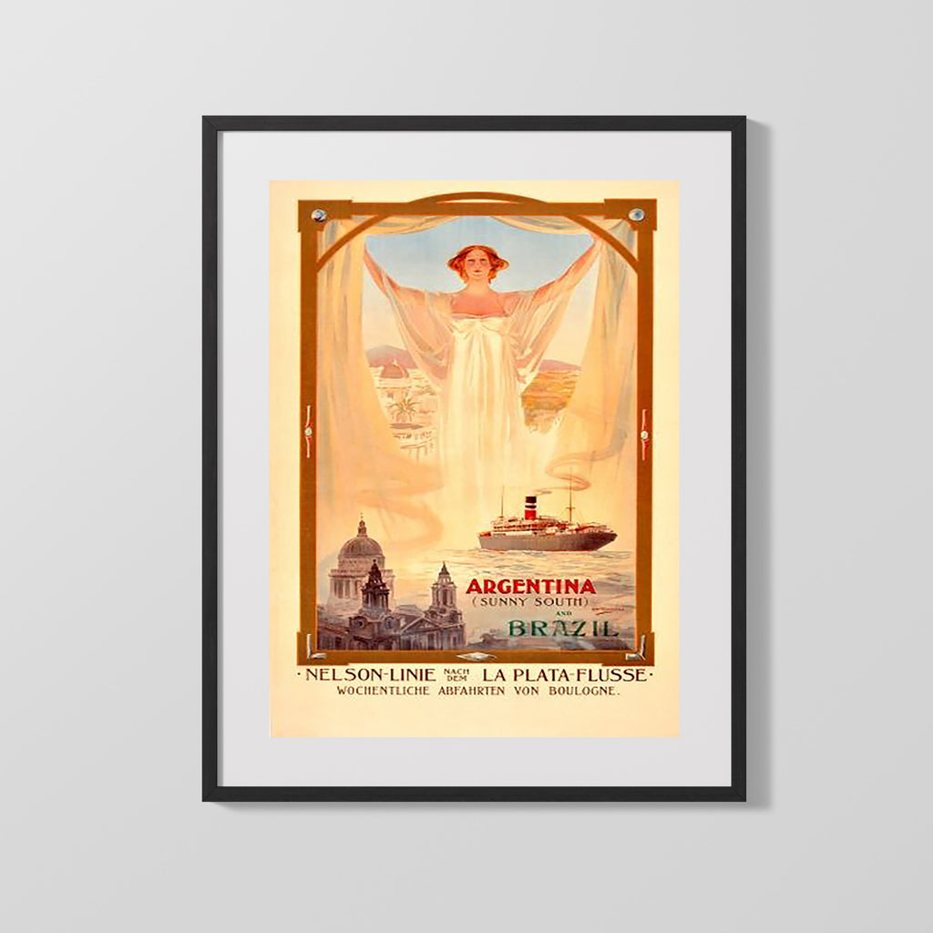 Classic Travel Poster - Argentina and Brazil - Nelson Line Travel Vintage Framed Prints Gallery Frame 16x20