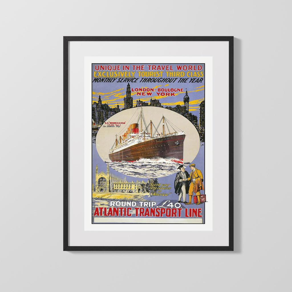 Classic Travel Poster - Atlantic Transport - Ocean Liner to New York Travel Vintage Framed Prints Gallery Frame 16x20