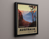 Classic Travel Poster - Australia - Blue Mountains Travel Vintage Framed Prints Floating Canvas 16x20