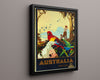 Classic Travel Poster - Australia - Exotic Birds Travel Vintage Framed Prints Floating Canvas 16x20