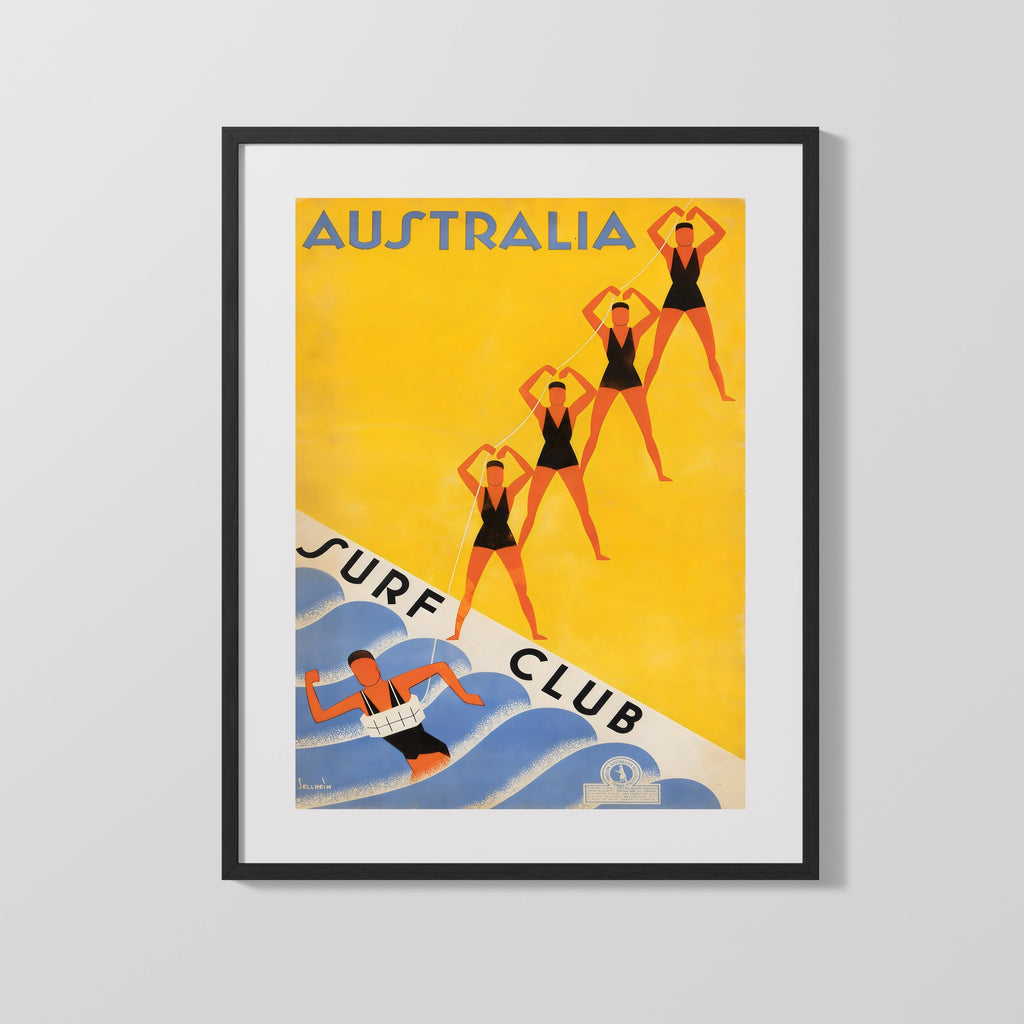 Classic Travel Poster - Australia - Surf Club Travel Vintage Framed Prints Gallery Frame 16x20