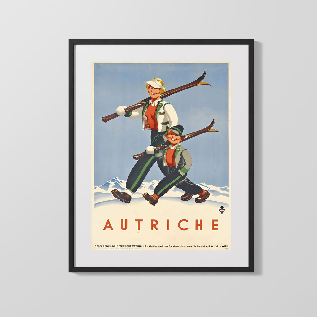Classic Travel Poster - Austria - Skier Travel Vintage Framed Prints Gallery Frame 16x20