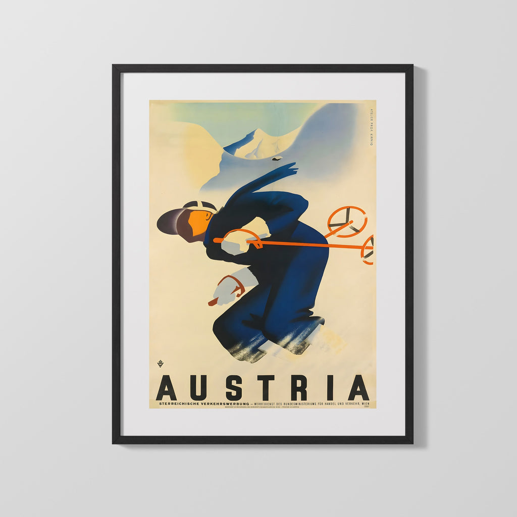Classic Travel Poster - Austria - Skiing Alps Travel Vintage Framed Prints Gallery Frame 16x20