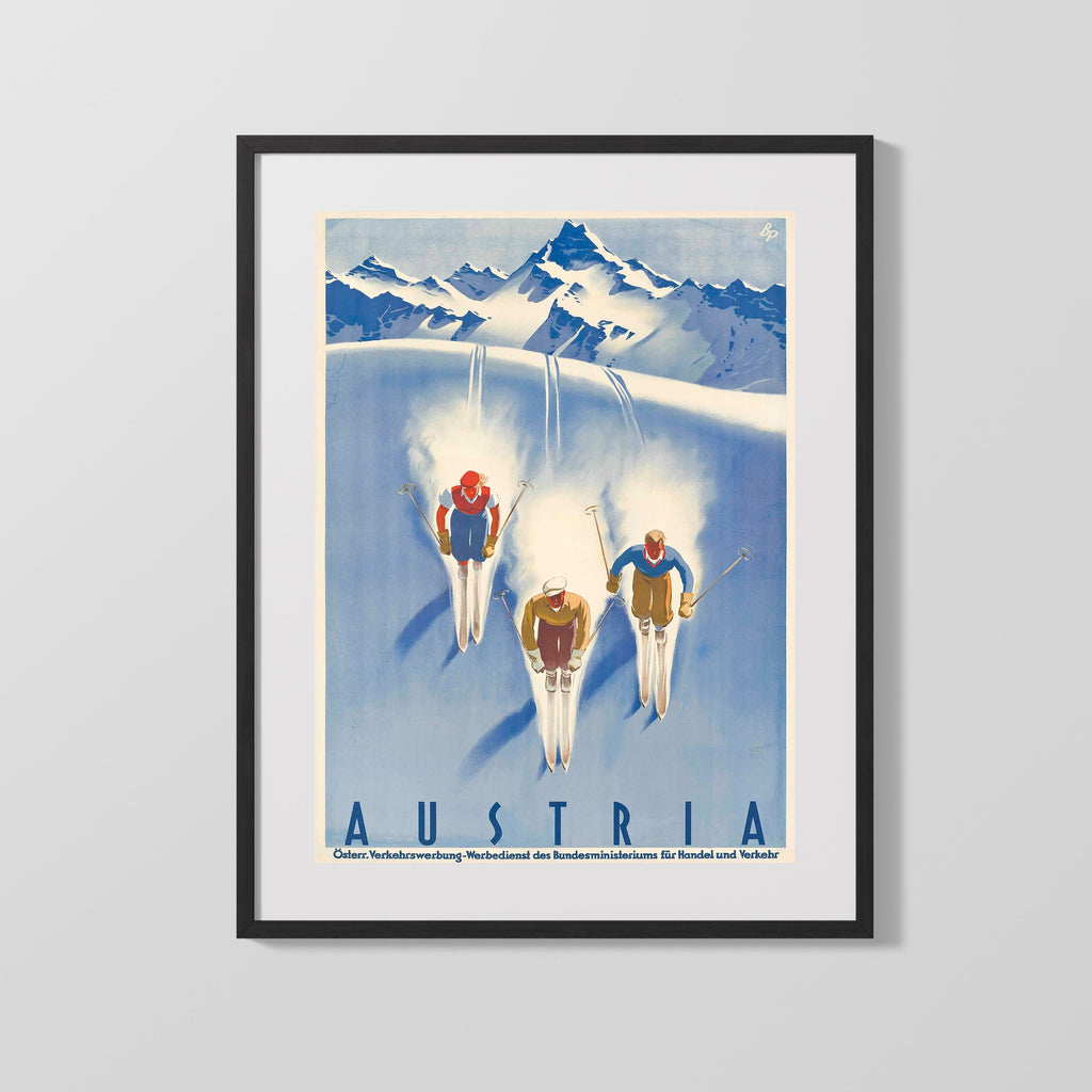 Classic Travel Poster - Austria - Ski Tourism Travel Vintage Framed Prints Gallery Frame 16x20