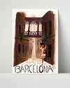Classic Travel Poster - Barcelona - Gothic Quarter Street Travel Vintage Framed Prints Poster 16x20