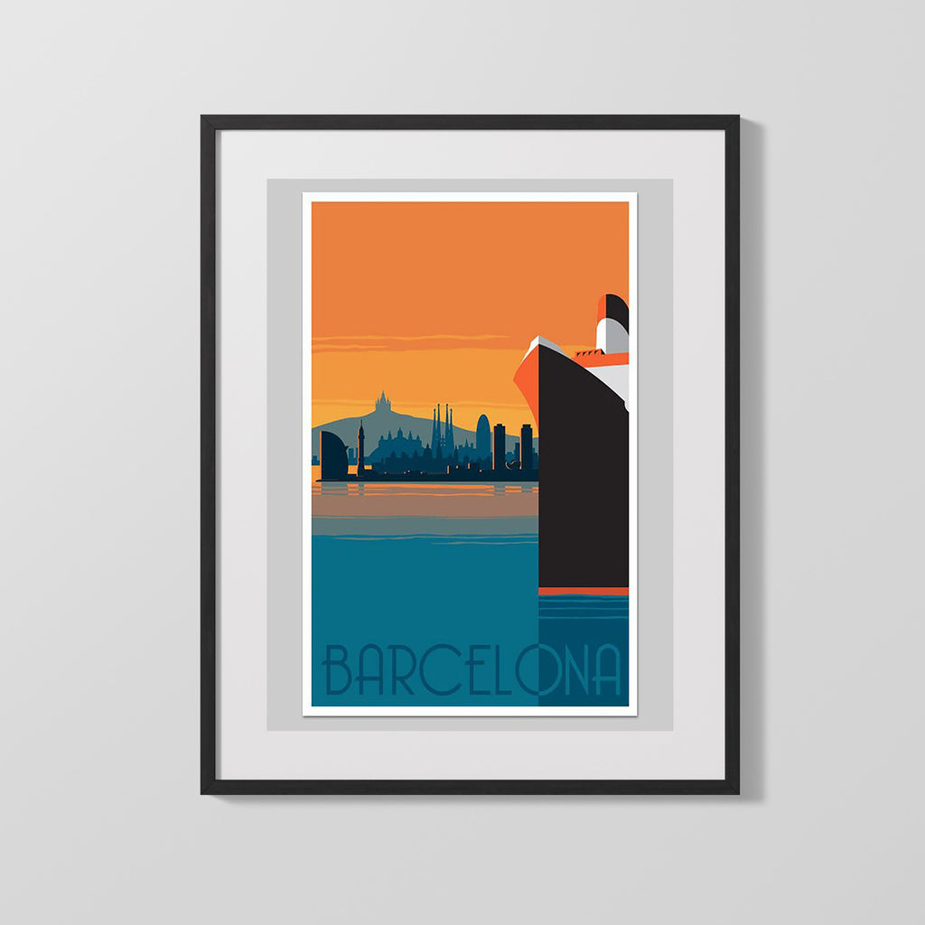 Classic Travel Poster - Barcelona - Skyline Sagrada Familia Travel Vintage Framed Prints Gallery Frame 16x20