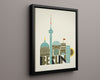 Classic Travel Poster - Berlin - Landmarks Skyline Travel Vintage Framed Prints Floating Canvas 16x20
