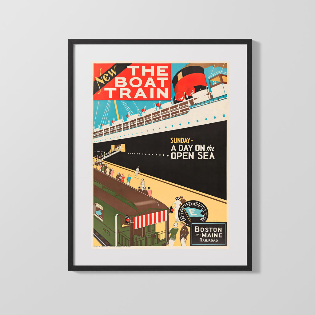 Classic Travel Poster - Boston - Boat Train Travel Vintage Framed Prints Gallery Frame 16x20