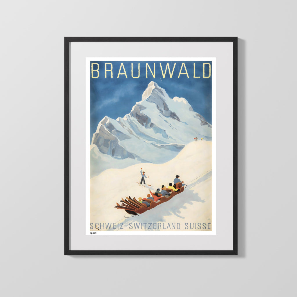 Classic Travel Poster - Braunwald - Wintersport Travel Vintage Framed Prints Gallery Frame 16x20