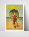 Classic Travel Poster - Brighton - Bathing Suit Umbrella Travel Vintage Framed Prints Poster 16x20