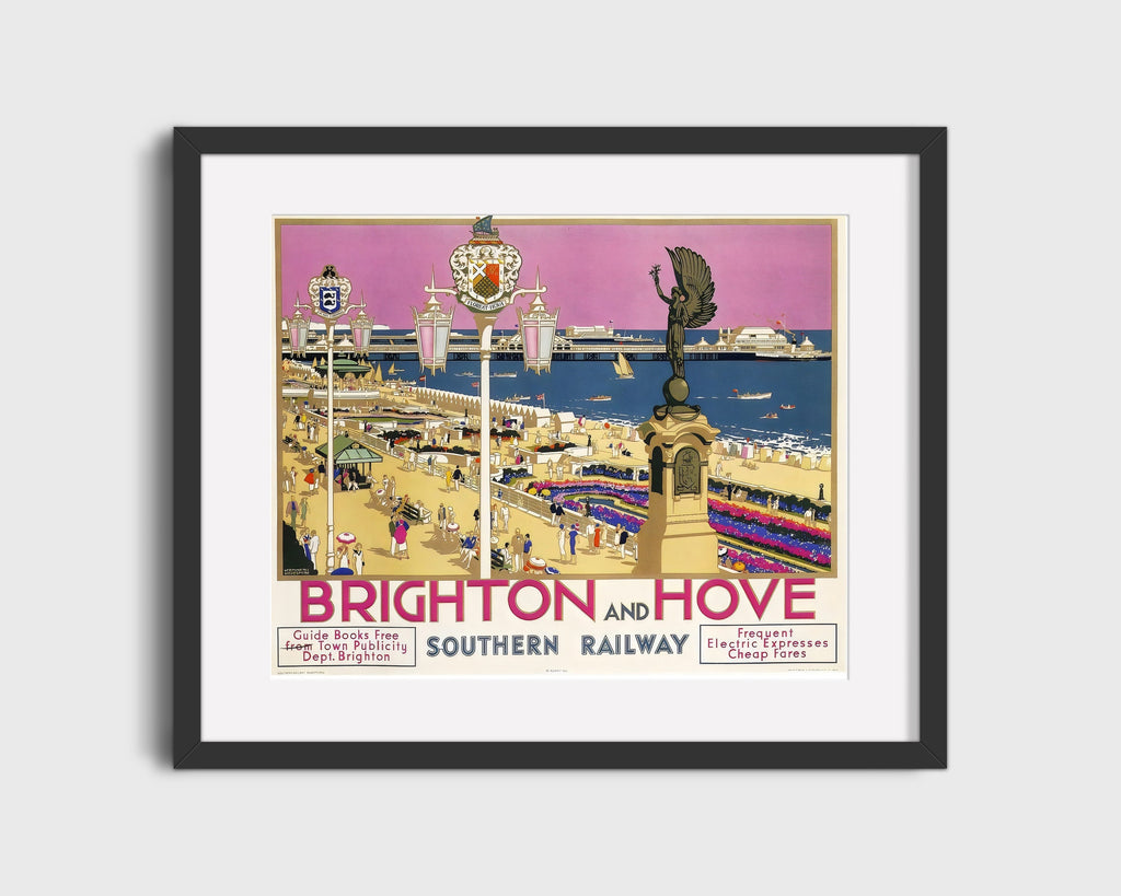 Classic Travel Poster - Brighton - Hove Seaside Travel Vintage Framed Prints Gallery Frame 16x20