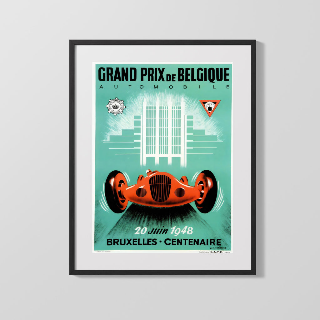 Classic Travel Poster - Brussels - Grand Prix de Belgique 1948 Travel Vintage Framed Prints Gallery Frame 16x20