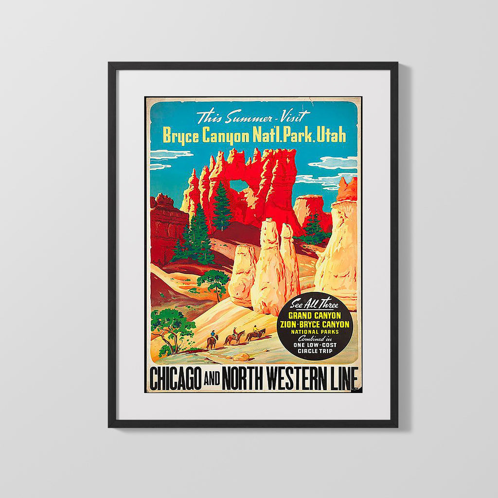 Classic Travel Poster - Bryce Canyon - Utah National Park Travel Vintage Framed Prints Gallery Frame 16x20