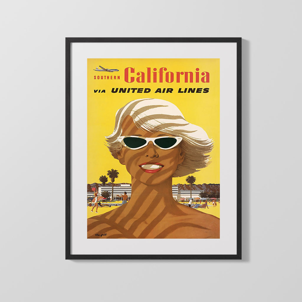Classic Travel Poster - California - United Air Lines Travel Vintage Framed Prints Gallery Frame 16x20