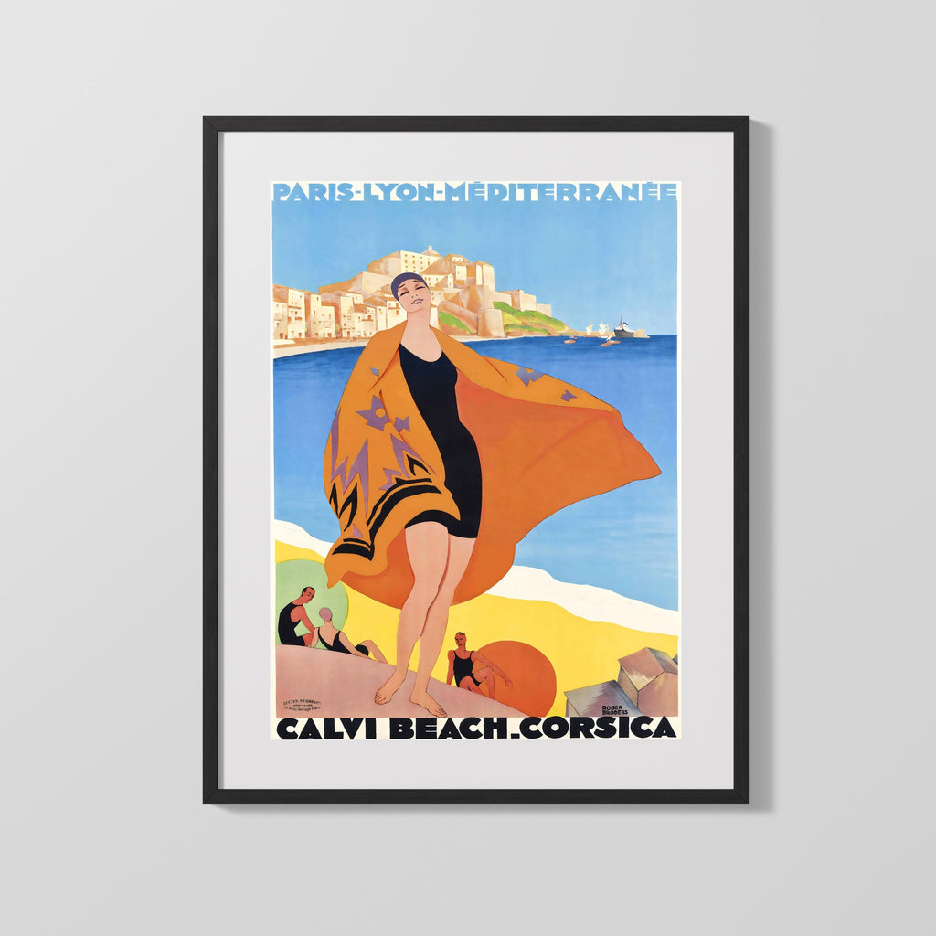 Classic Travel Poster - Calvi Beach - Corsica Travel Vintage Framed Prints Gallery Frame 16x20