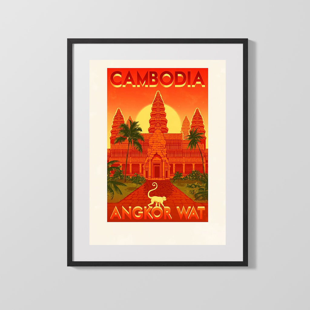 Classic Travel Poster - Cambodia - Angkor Wat Travel Vintage Framed Prints Gallery Frame 16x20