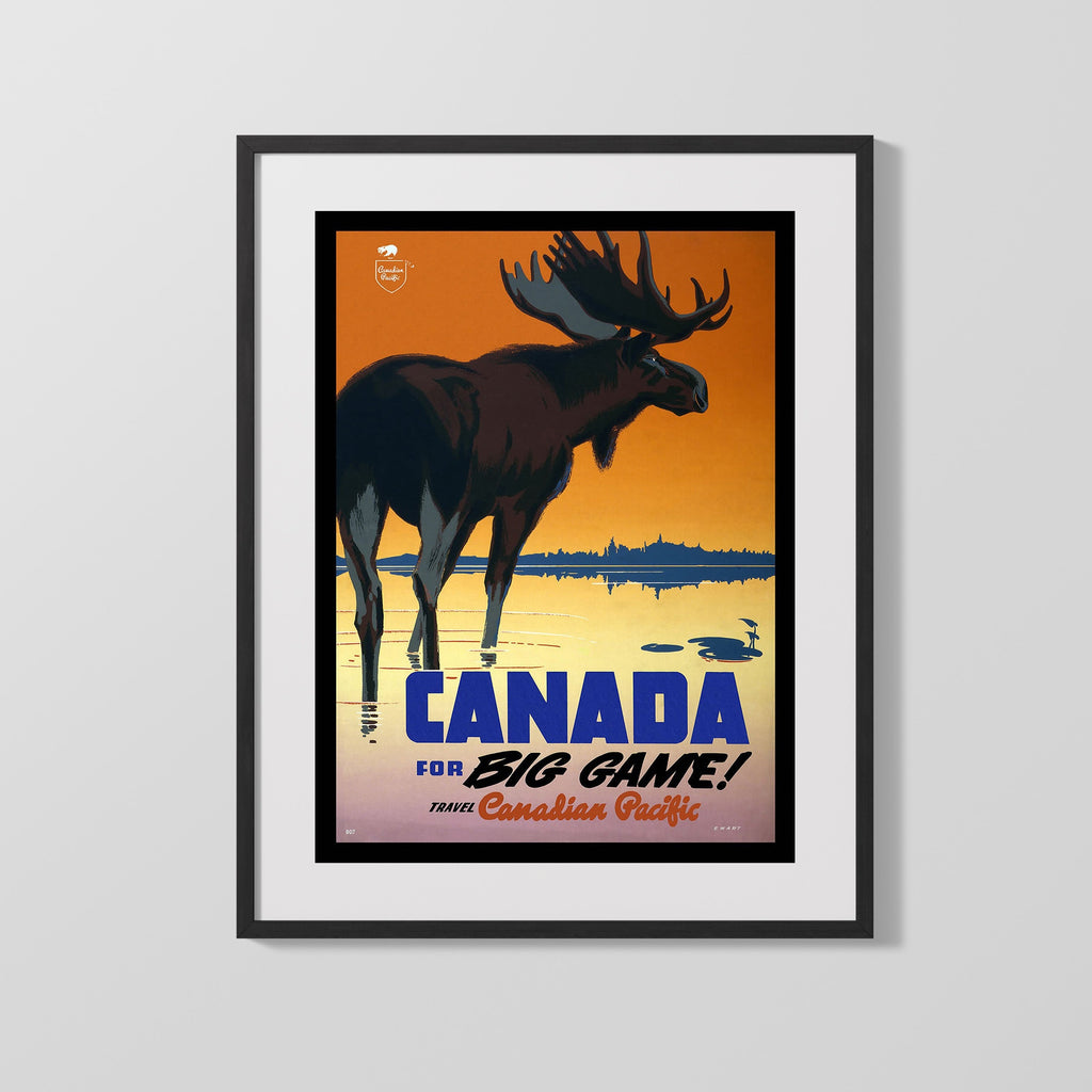 Classic Travel Poster - Canada - Big Game Moose Travel Vintage Framed Prints Gallery Frame 16x20