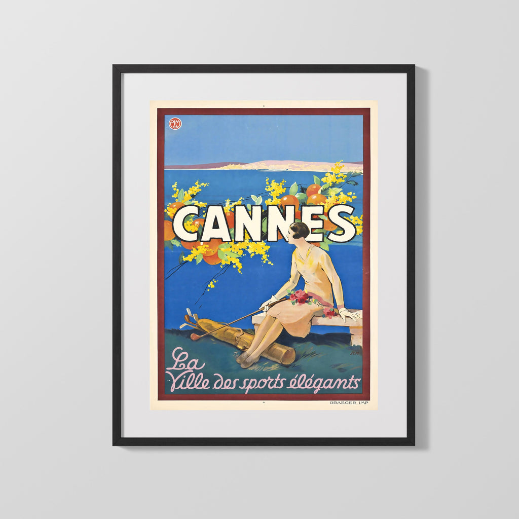 Classic Travel Poster - Cannes - Sports Elegants Travel Vintage Framed Prints Gallery Frame 16x20