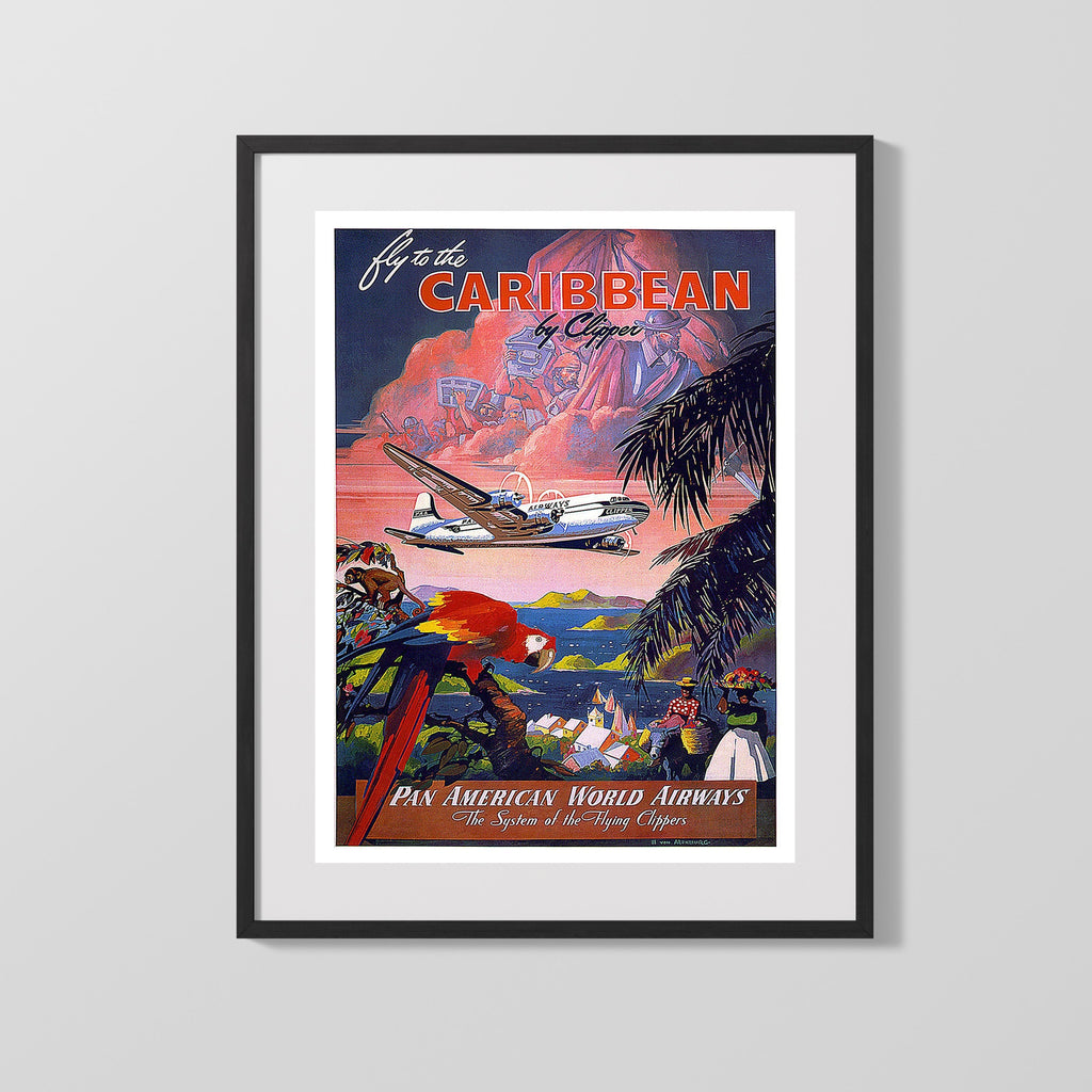 Classic Travel Poster - Caribbean - Pan Am Travel Vintage Framed Prints Gallery Frame 16x20