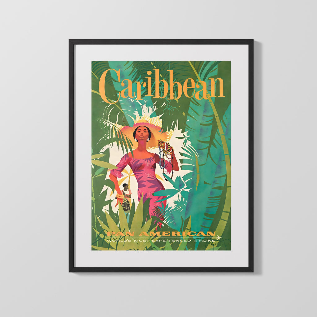 Classic Travel Poster - Caribbean - PanAm Travel Vintage Framed Prints Gallery Frame 16x20