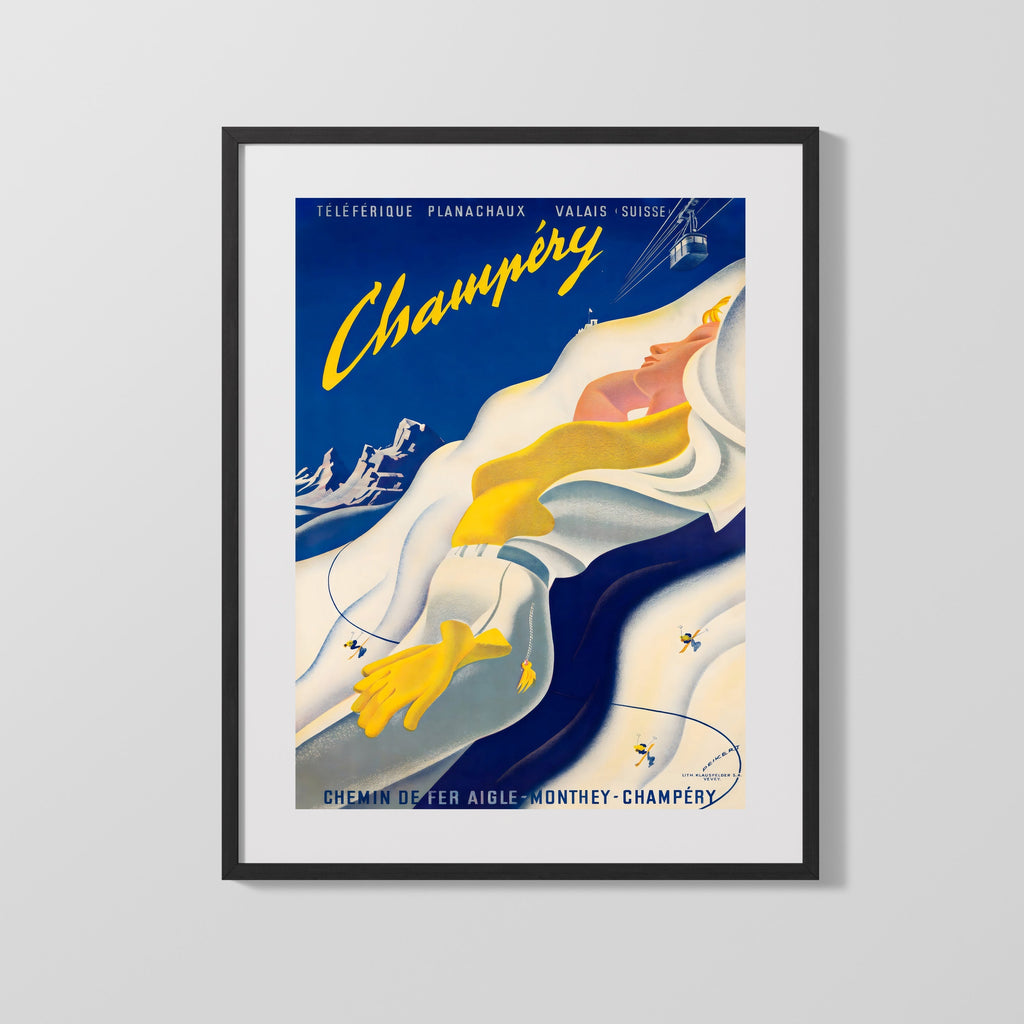 Classic Travel Poster - Champery - SkiResort Travel Vintage Framed Prints Gallery Frame 16x20