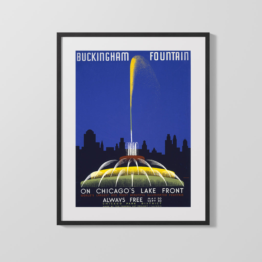 Classic Travel Poster - Chicago - Buckingham Fountain Travel Vintage Framed Prints Gallery Frame 16x20