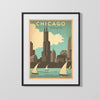 Classic Travel Poster - Chicago - The Windy City Travel Vintage Framed Prints Gallery Frame 16x20
