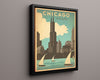 Classic Travel Poster - Chicago - The Windy City Travel Vintage Framed Prints Floating Canvas 16x20