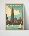 Classic Travel Poster - Chicago - The Windy City Travel Vintage Framed Prints Poster 16x20